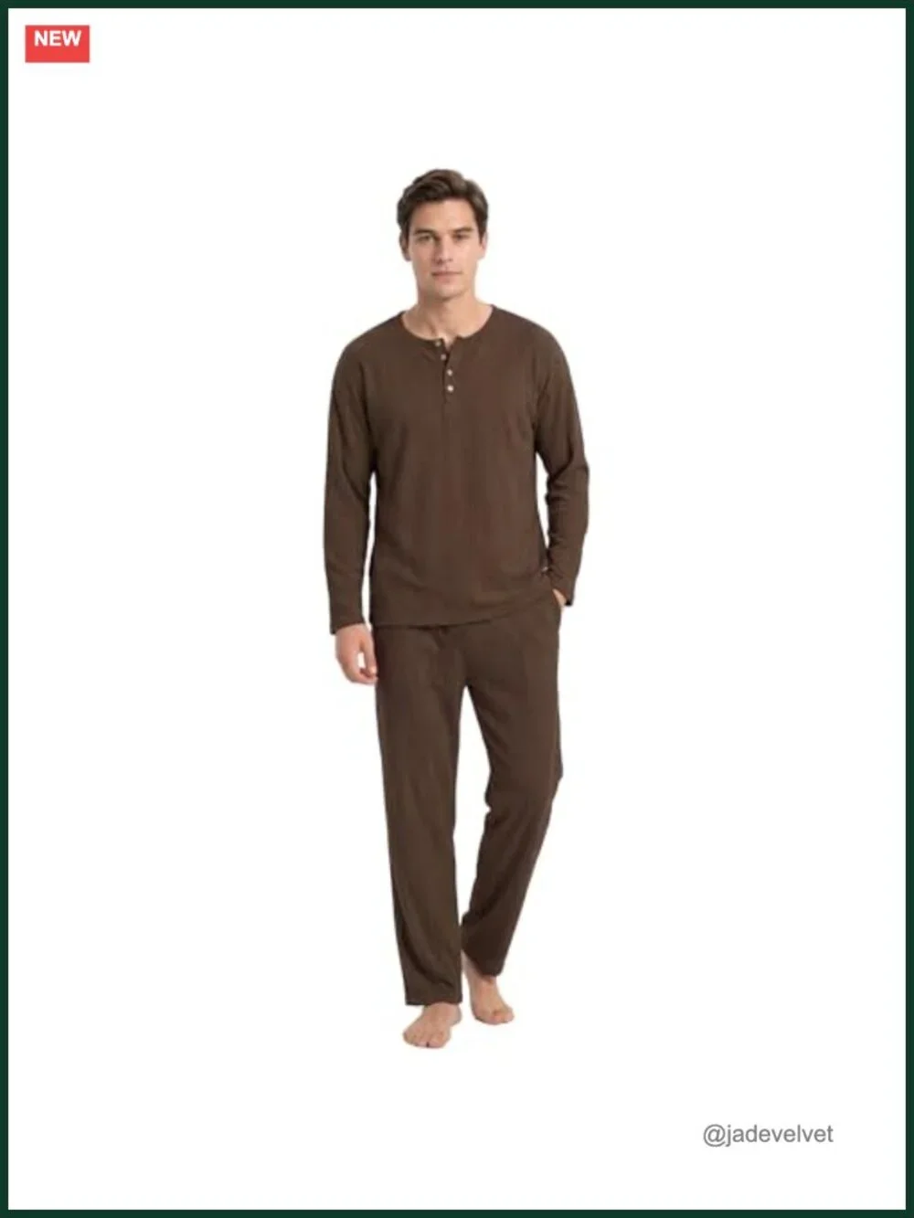 Men's Knit Jacquard Pajama Set with Pockets Long Sleeve Loungewear